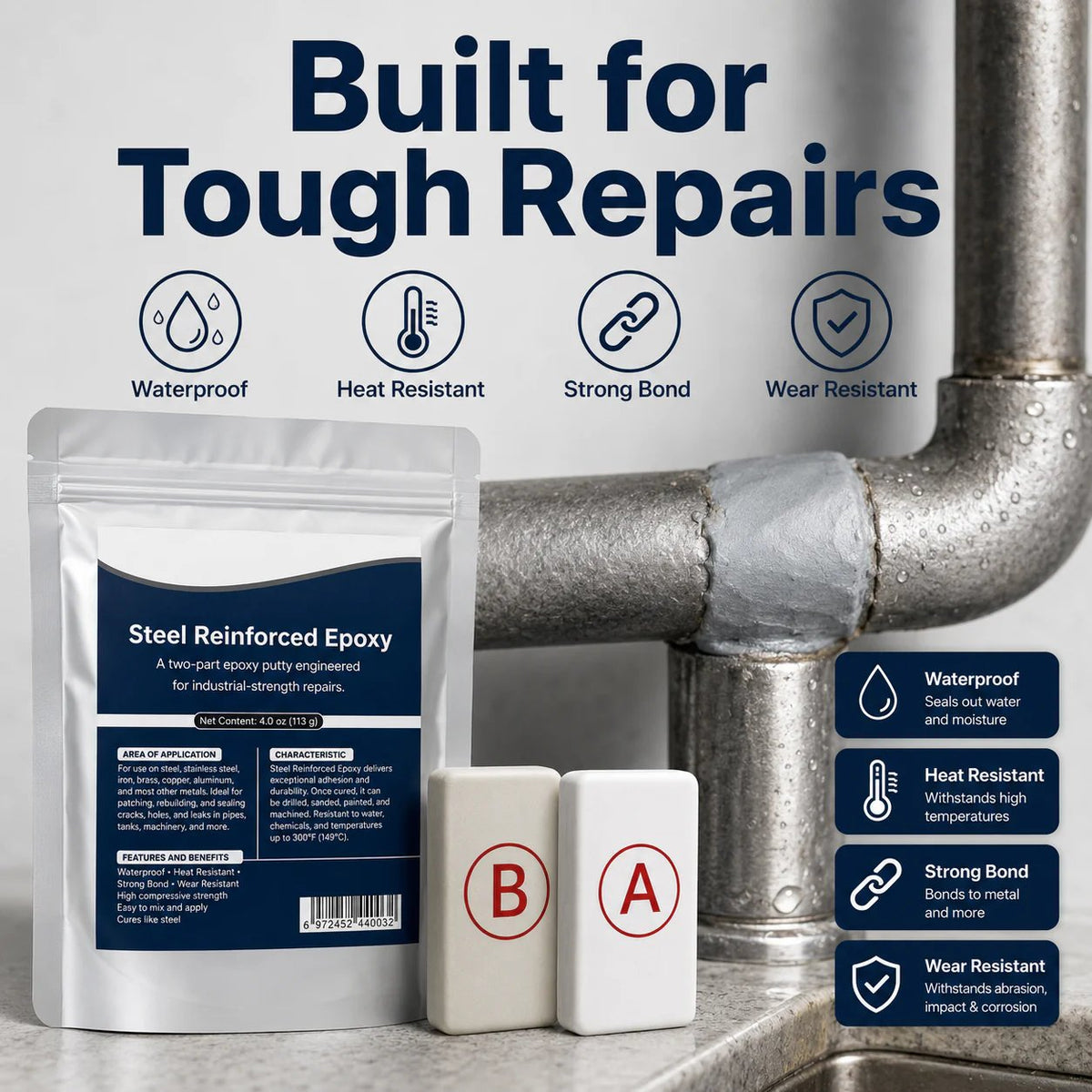 💥SAVE 49% NOW🏠Steel Reinforced Epoxy Repair Putty — Universal Glue for Metal, Wood, Plastic