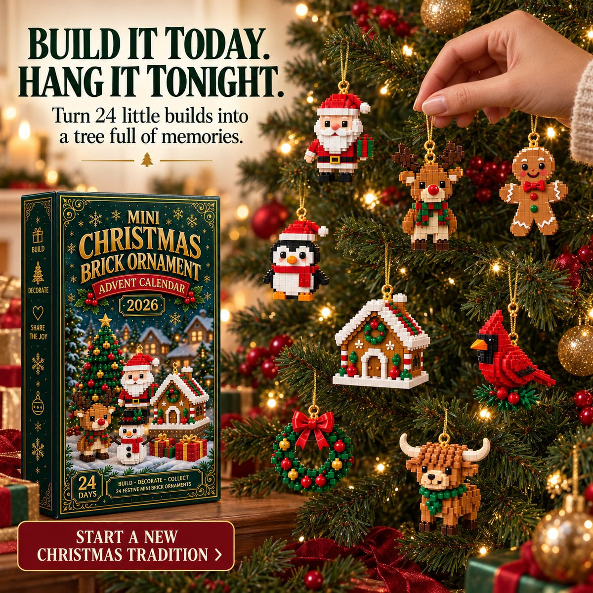 TopSpire®⏰ Last day to save 49% – 🎄 24-Day Mini Christmas Ornament Advent Calendar | 24 unique festive buildable designs with hanging loops—perfect for decorating Christmas trees, wreaths, and holiday displays 🧱