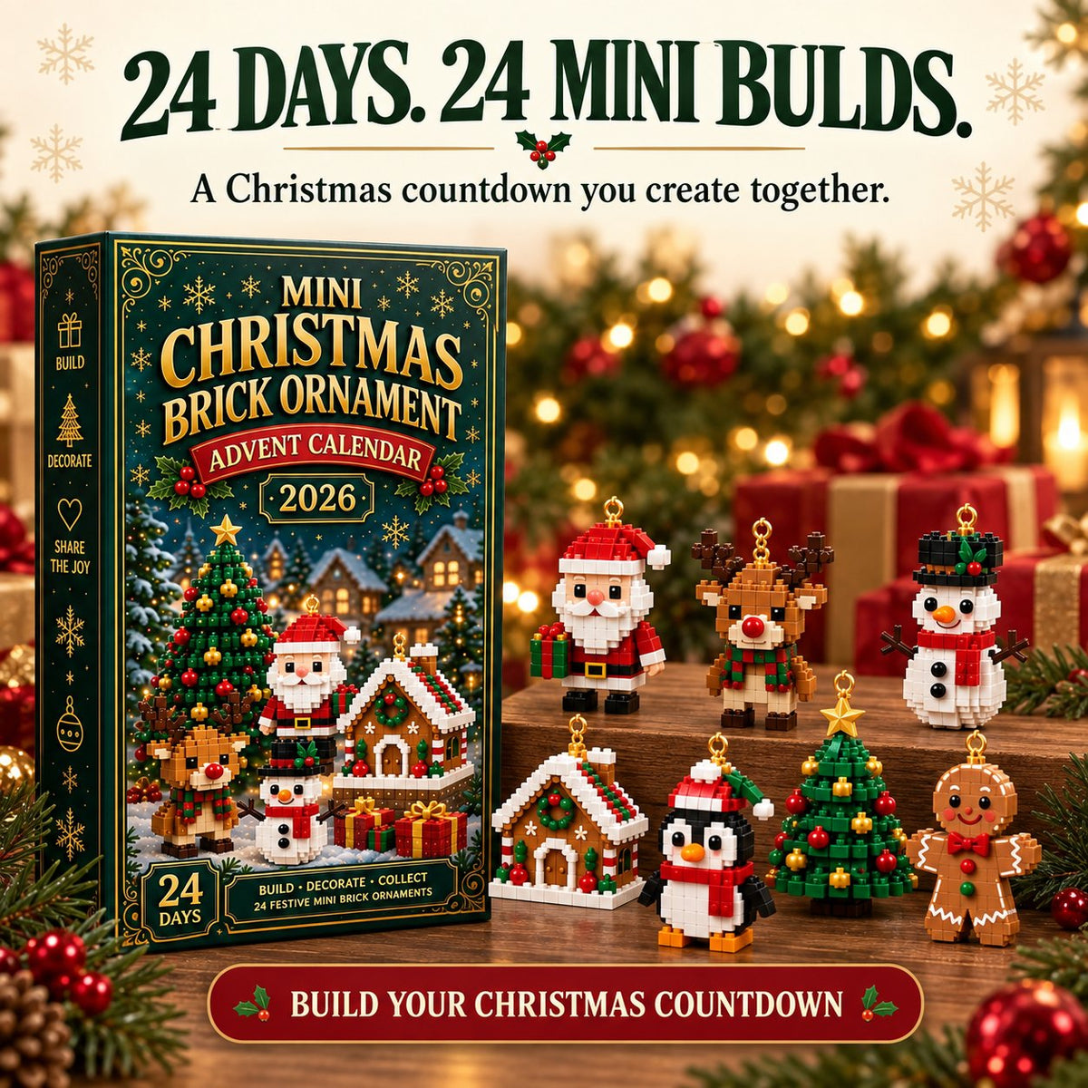 TopSpire®⏰ Last day to save 49% – 🎄 24-Day Mini Christmas Ornament Advent Calendar | 24 unique festive buildable designs with hanging loops—perfect for decorating Christmas trees, wreaths, and holiday displays 🧱